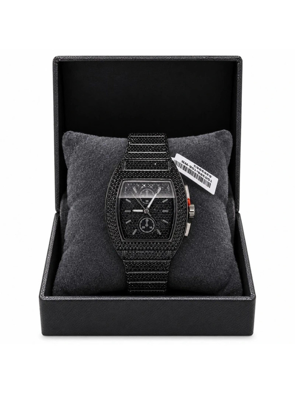 #842 Black Tonneau Crystal Statement Watch 40mm NWT Box